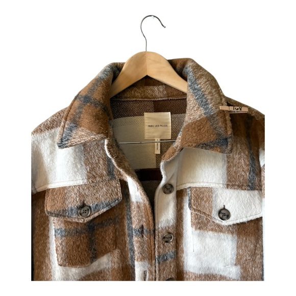 Avec Les Filles Plaid Shacket Jacket Coat Women’s Large Brown Neutral - Picture 4 of 9